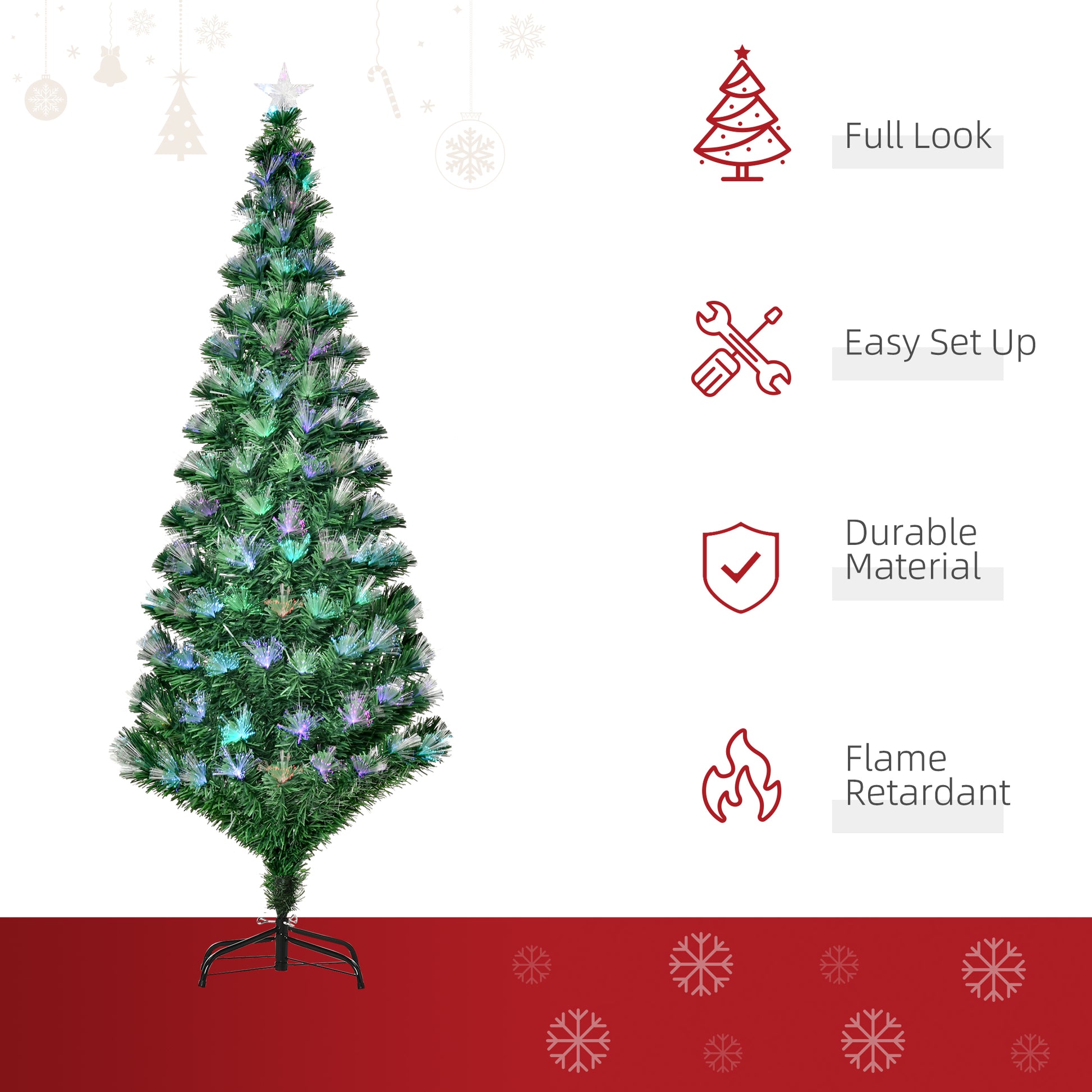 HOMCOM 6ft Colorful LED Pre-Lit Fiber Optic Christmas Tree with Flash Mode - Festive Green Holiday Decor - ALL4U RETAILER LTD