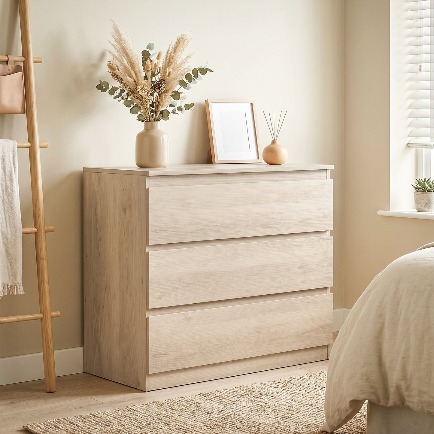 HOMCOM 3 Drawer Storage Organiser Unit Oak Chest Of Drawers For Bedroom Living Room 80x39x73 cm