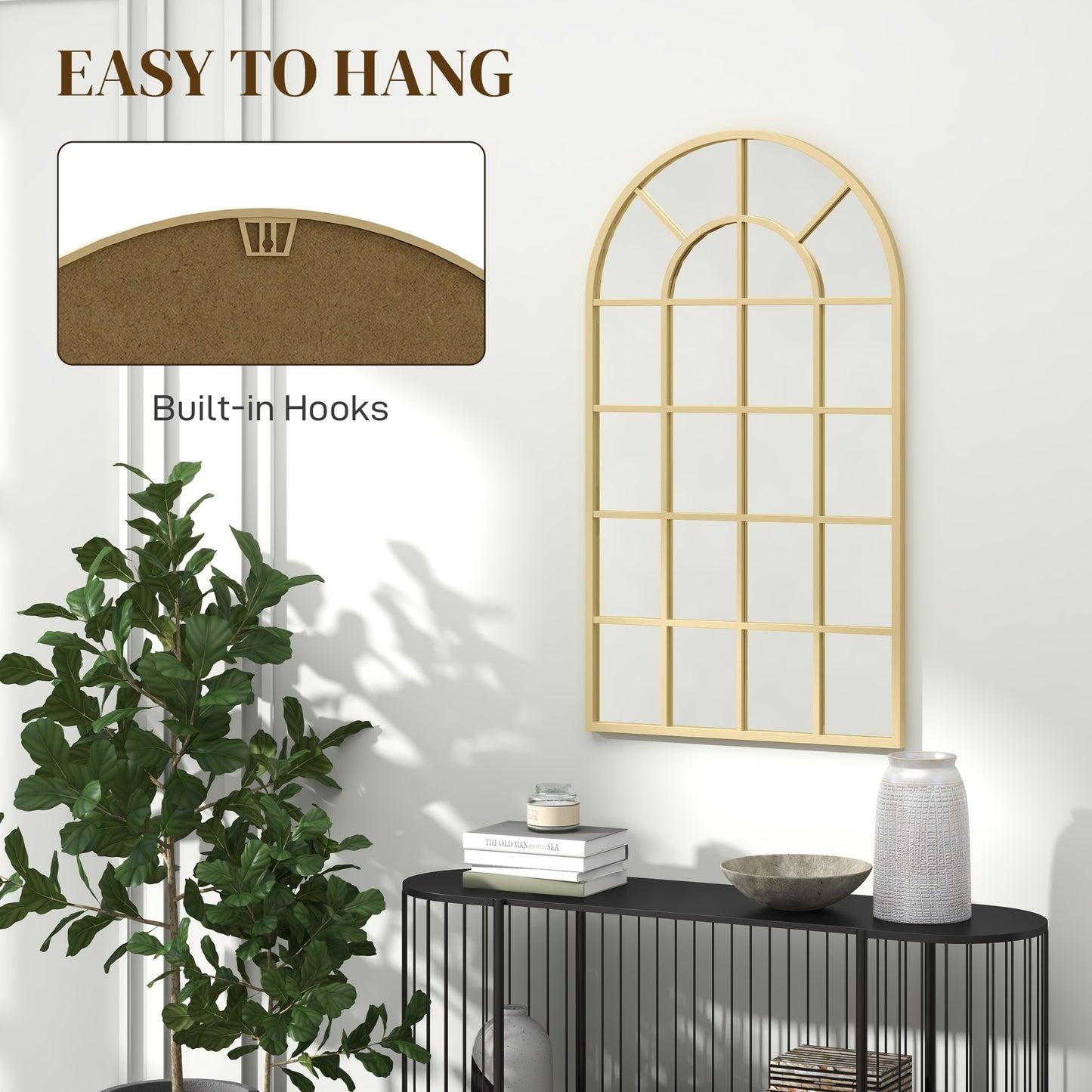 HOMCOM Arched Wall Mirror 110 x 65 cm For Bedroom And Living Room Modern Home Decor