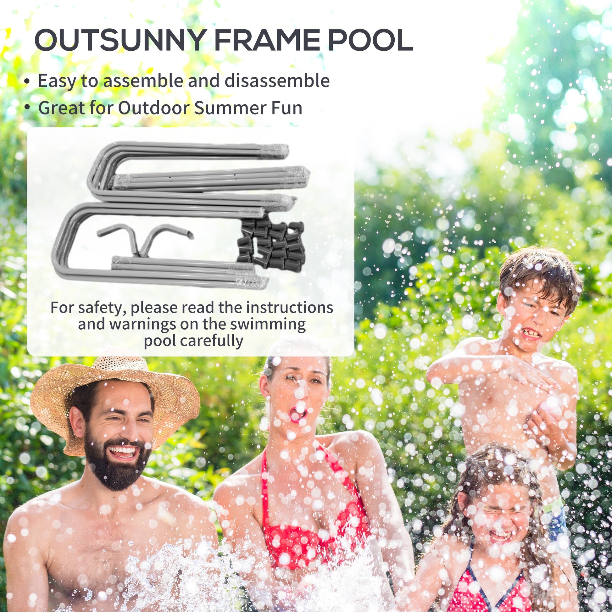 Outsunny Large Grey Steel Frame Above Ground Swimming Pool Set with Ladder and Filter Pump - ALL4U RETAILER LTD