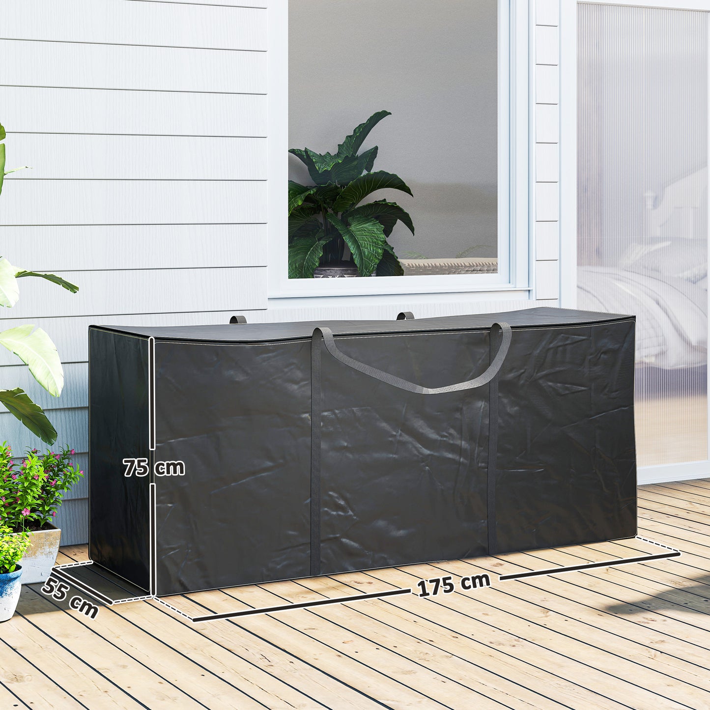 Outsunny 720 L Waterproof Garden Cushion Storage Bag Black Outdoor Cushion And Patio Accessory Storage