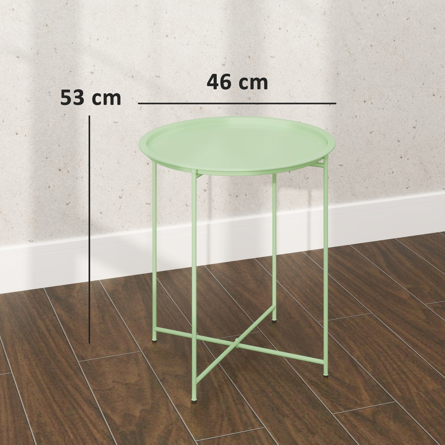Outsunny Steel Removable Tray Top Garden Table With Folding Legs Green Portable Balcony Coffee Table
