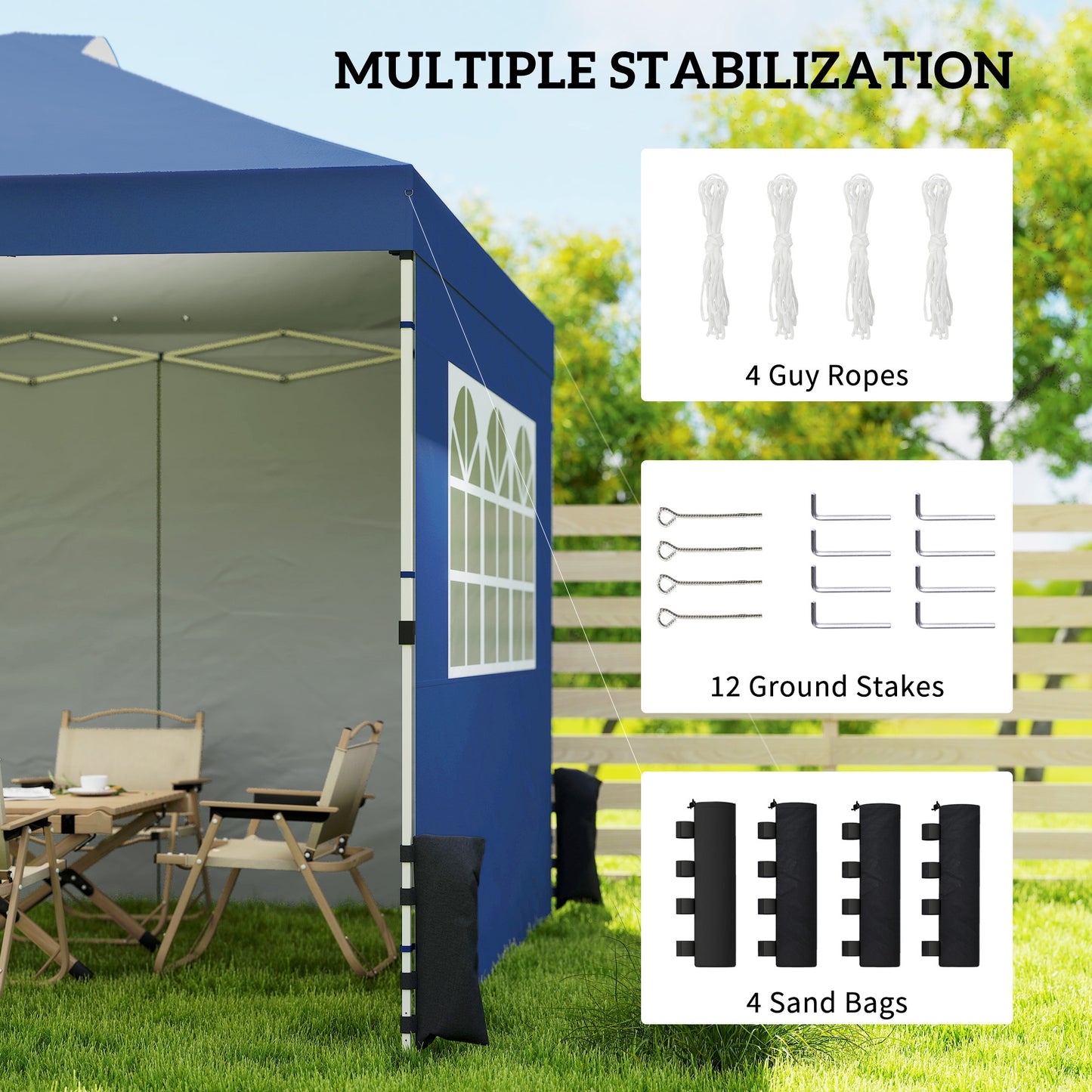 Outsunny Pop Up Gazebo 3 x 3 m Waterproof Height Adjustable Canopy With 3 Sidewalls And Wheeled Bag Dark Blue