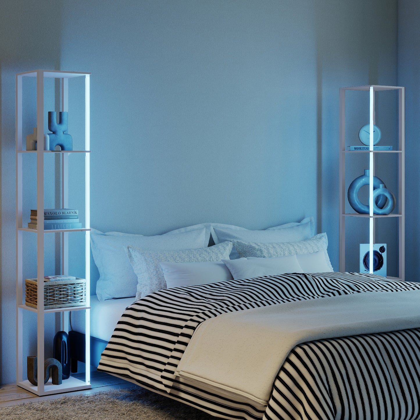 HOMCOM RGB LED Floor Lamp With Shelves, Modern Dimmable Standing Lamp With Remote, Adjustable Brightness And Speed