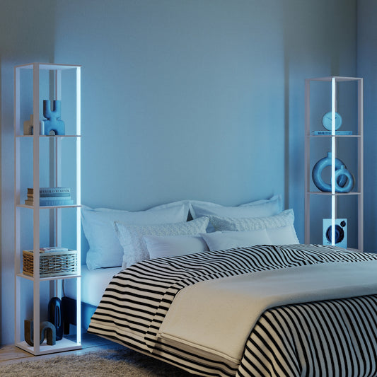 HOMCOM RGB LED Floor Lamp With Shelves, Modern Dimmable Standing Lamp With Remote, Adjustable Brightness And Speed
