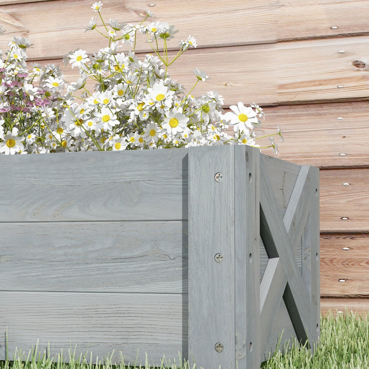 Outsunny 58L Garden Raised Bed Planter Fir Wood Outdoor Patio For Flowers And Vegetables Grey 100 By 36 By 36 Cm