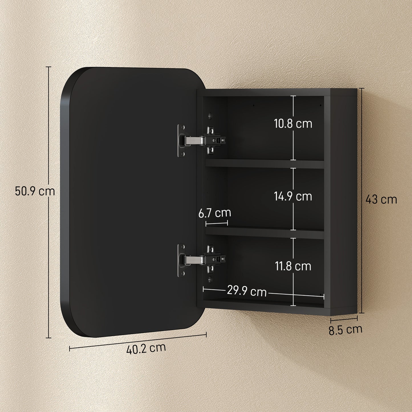 HOMCOM Bathroom Medicine Cabinet With Mirror Black Wall Cabinet Soft Close Hinges Adjustable Shelves