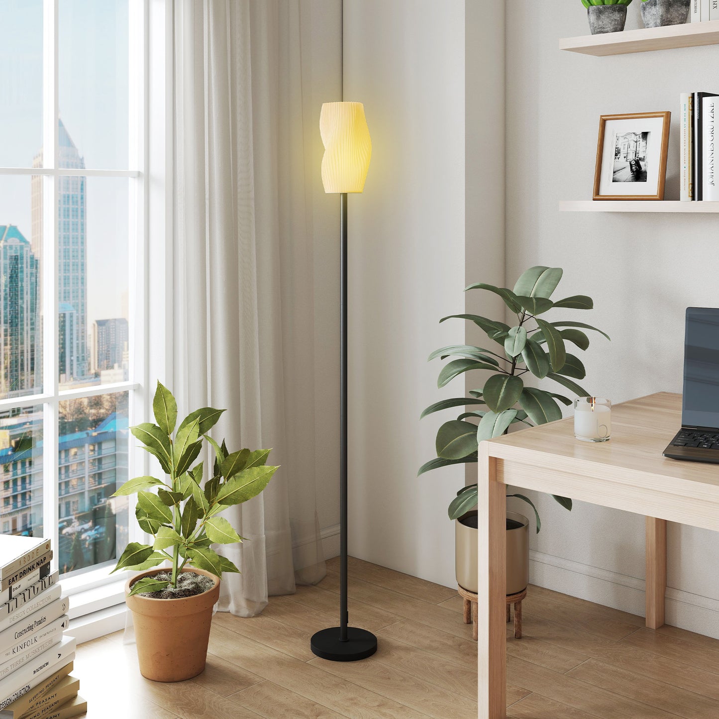HOMCOM 3D Printed Floor Lamp With Flowing Curved Shade And Foot Switch Minimalist Tall Pole E27 Holder 25W Max White