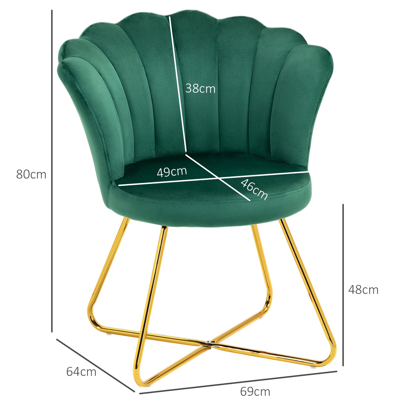 HOMCOM Velvet Feel Lotus Petal Accent Chair Green With Plush Sponge Cushion And High Back Support