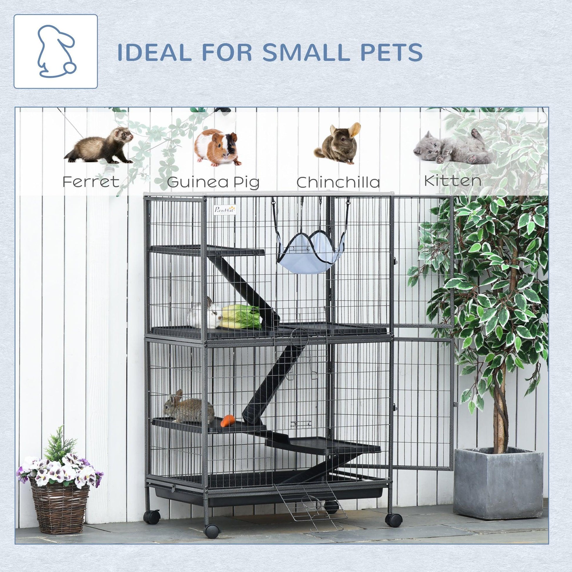 PawHut Small Animal Cage with Removable Tray, Silver Grey - ALL4U RETAILER LTD