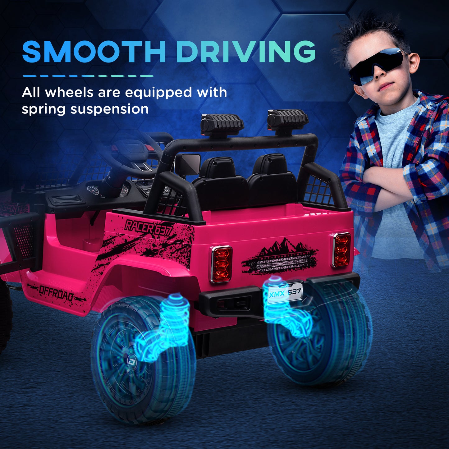 AIYAPLAY 12V Pink Electric Ride-On Truck for Kids with Remote Control, Music, Lights & Spring Suspension