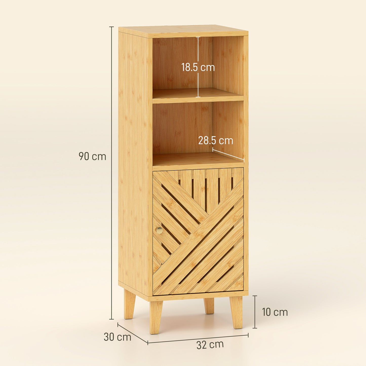 HOMCOM Slim Bathroom Cabinet With Bamboo Door And Legs Freestanding Storage Cupboard Compartments Natural Wood Finish
