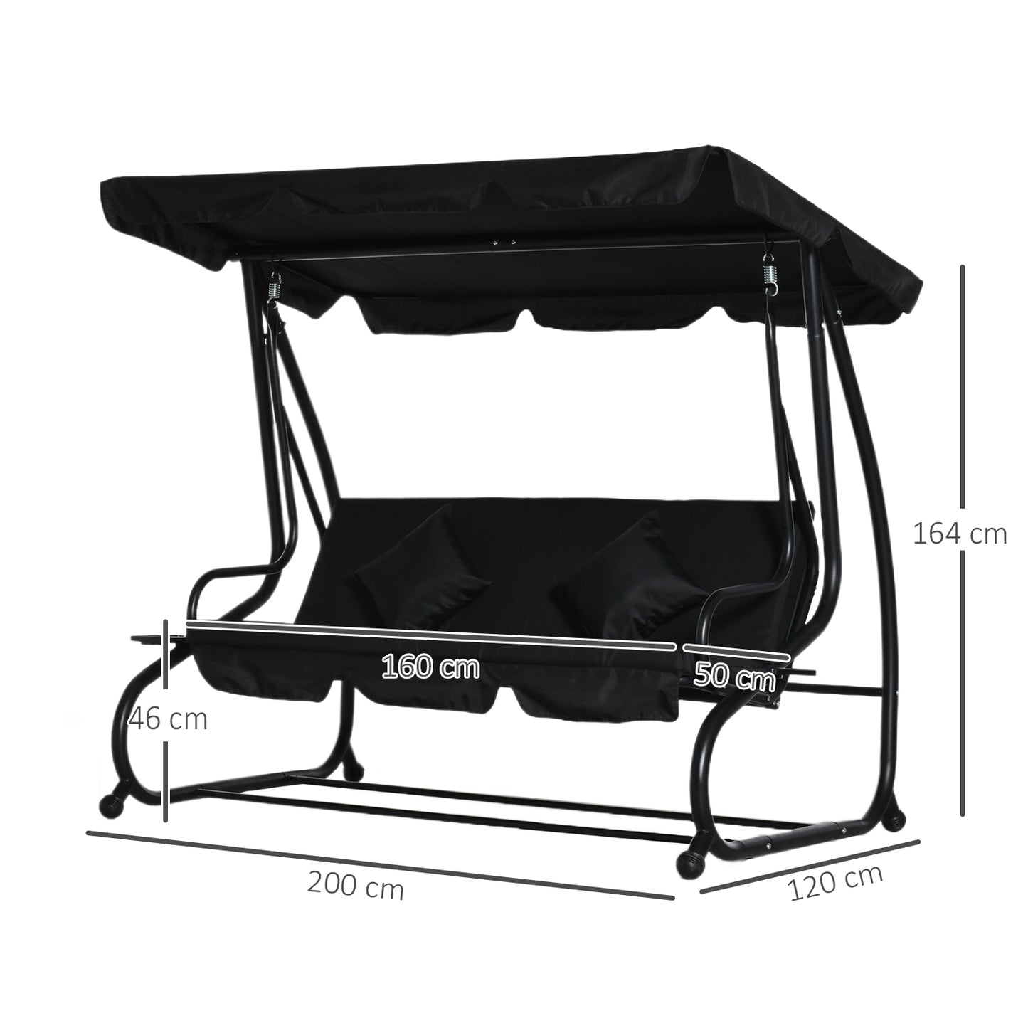 Outsunny Three-Seater Garden Swing Bed - Black