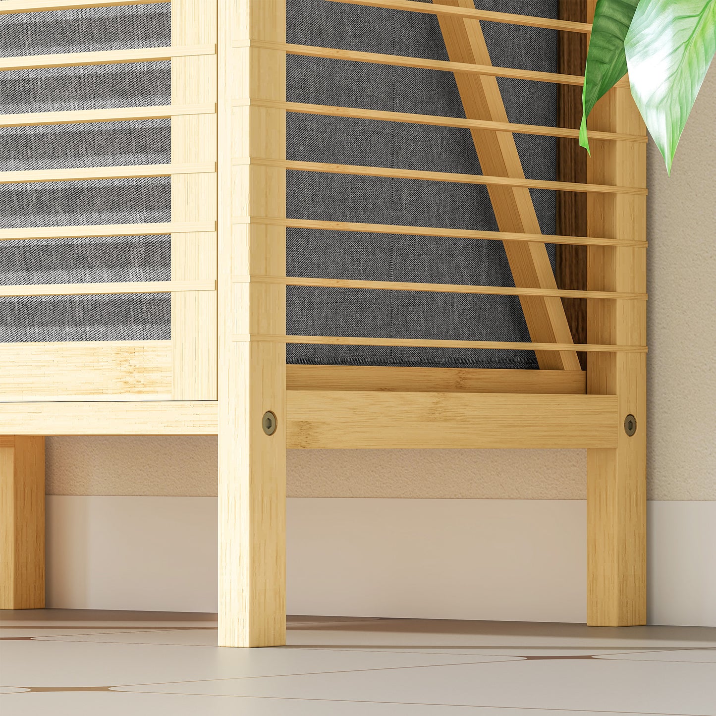 HOMCOM Bamboo Laundry Cabinet With Slatted Door And Tilt Out Hamper Removable Liner Bag Natural Wood Finish 40x30Dx95cm