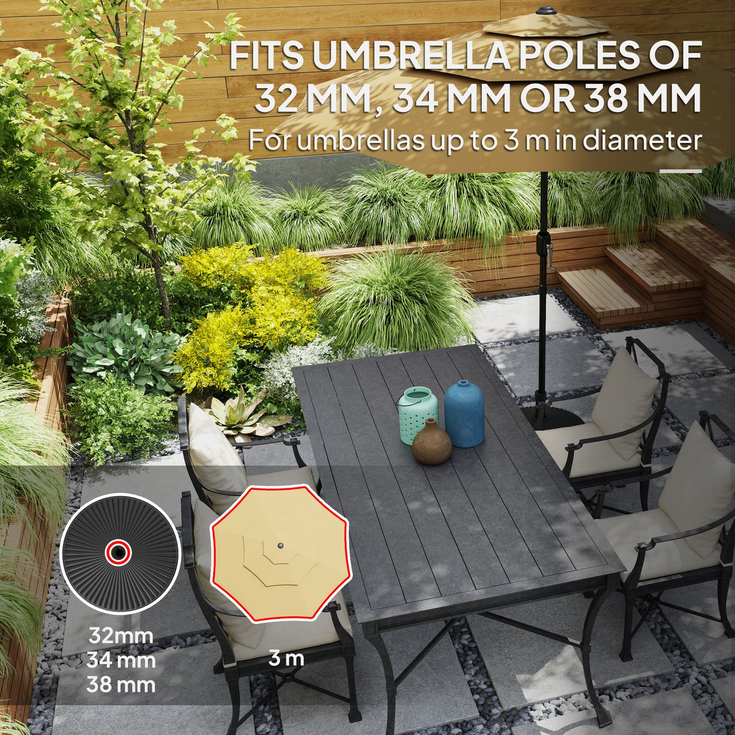 Outsunny Garden Parasol Base Holder HDPE 28kg Sand Filled 23kg Water Filled Diameter 55 cm Height 30 cm Black