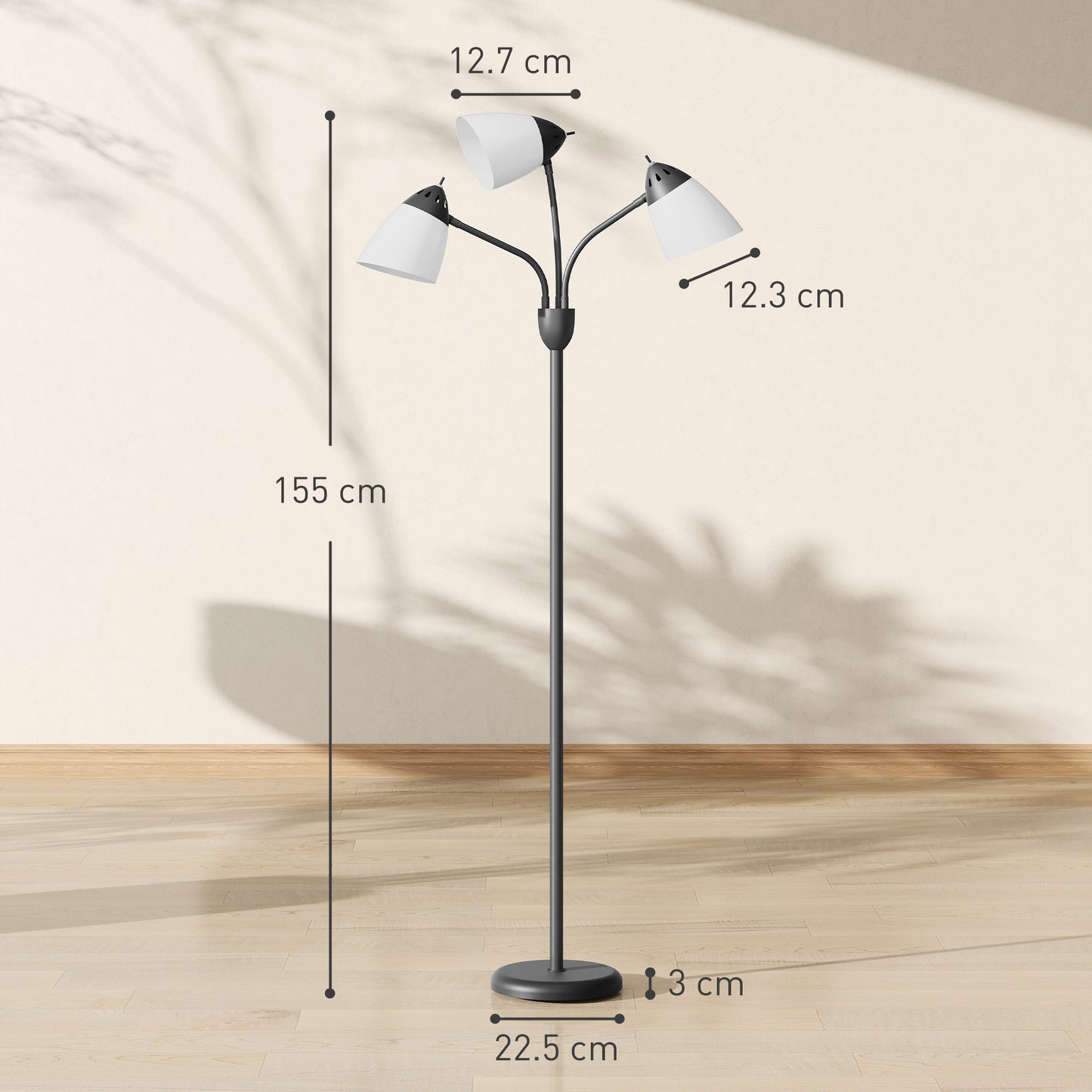 HOMCOM Arc Tree Floor Lamp With 3 Adjustable Lights And 3000K 4500K 6500K Color Temperatures 155cm Tall Black Steel Frame