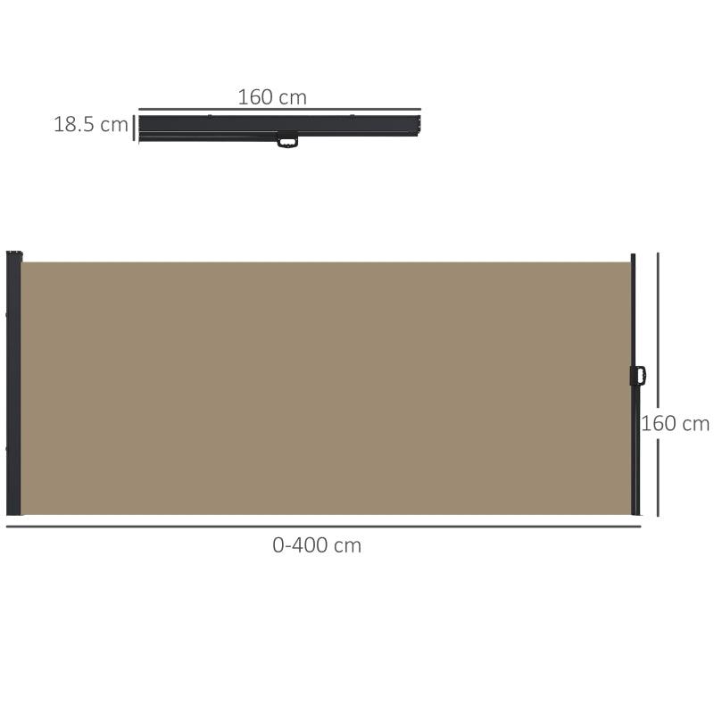 Outsunny Retractable Side Awning - Outdoor Privacy Screen for Garden, Hot Tub, Balcony, Terrace, Pool - 400 x 160cm - Khaki - ALL4U RETAILER LTD