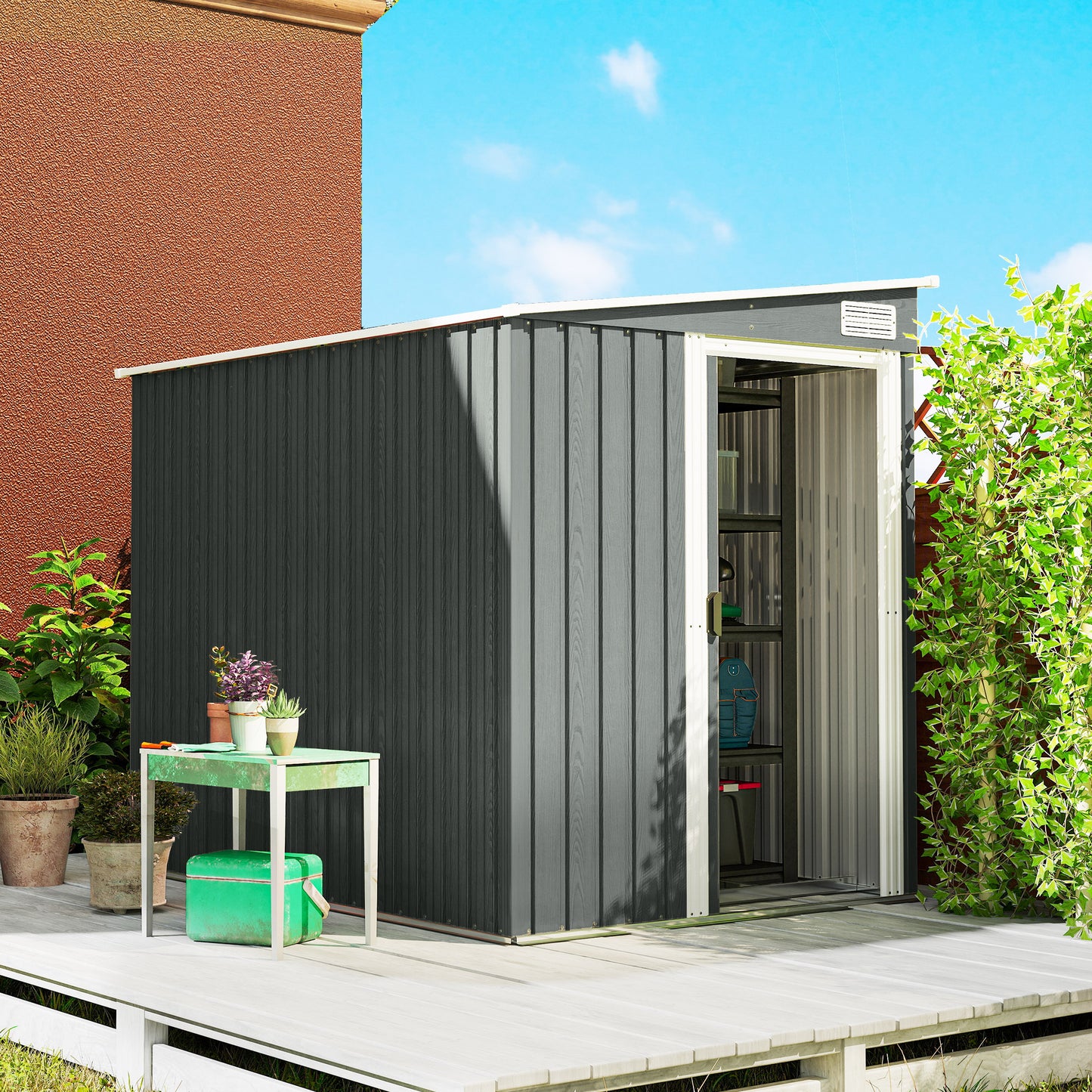 Outsunny 7 x 5ft Galvanised Metal Shed With Sliding Door For Outdoor Storage Light Grey