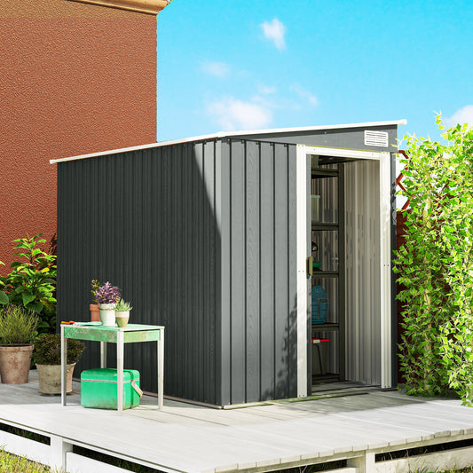 Outsunny 7 x 5ft Galvanised Metal Shed With Sliding Door For Outdoor Storage Light Grey