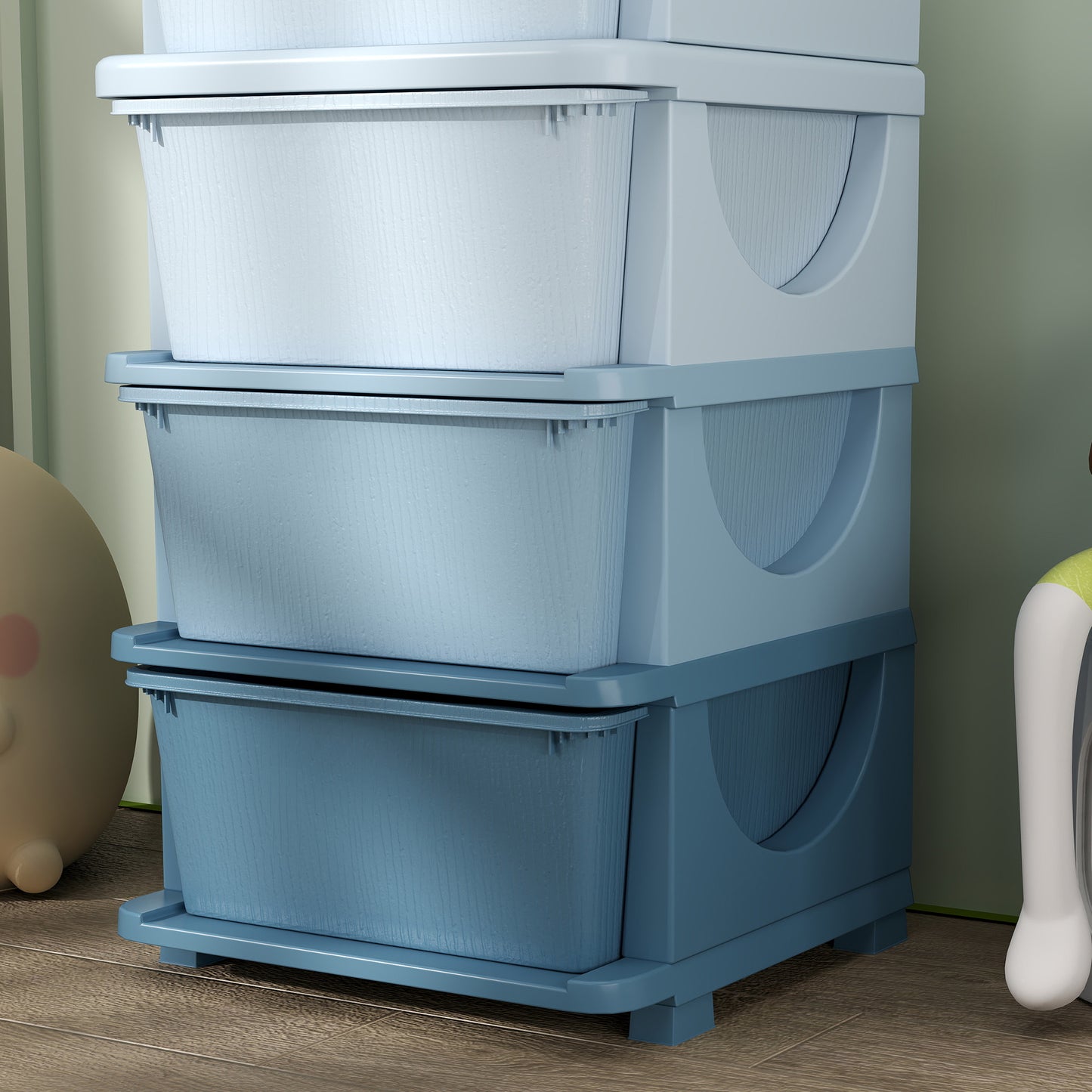 HOMCOM Four Tier Kids Storage Boxes With Four Drawers Blue PP Easy Clean Toy Organizer For Toys Books