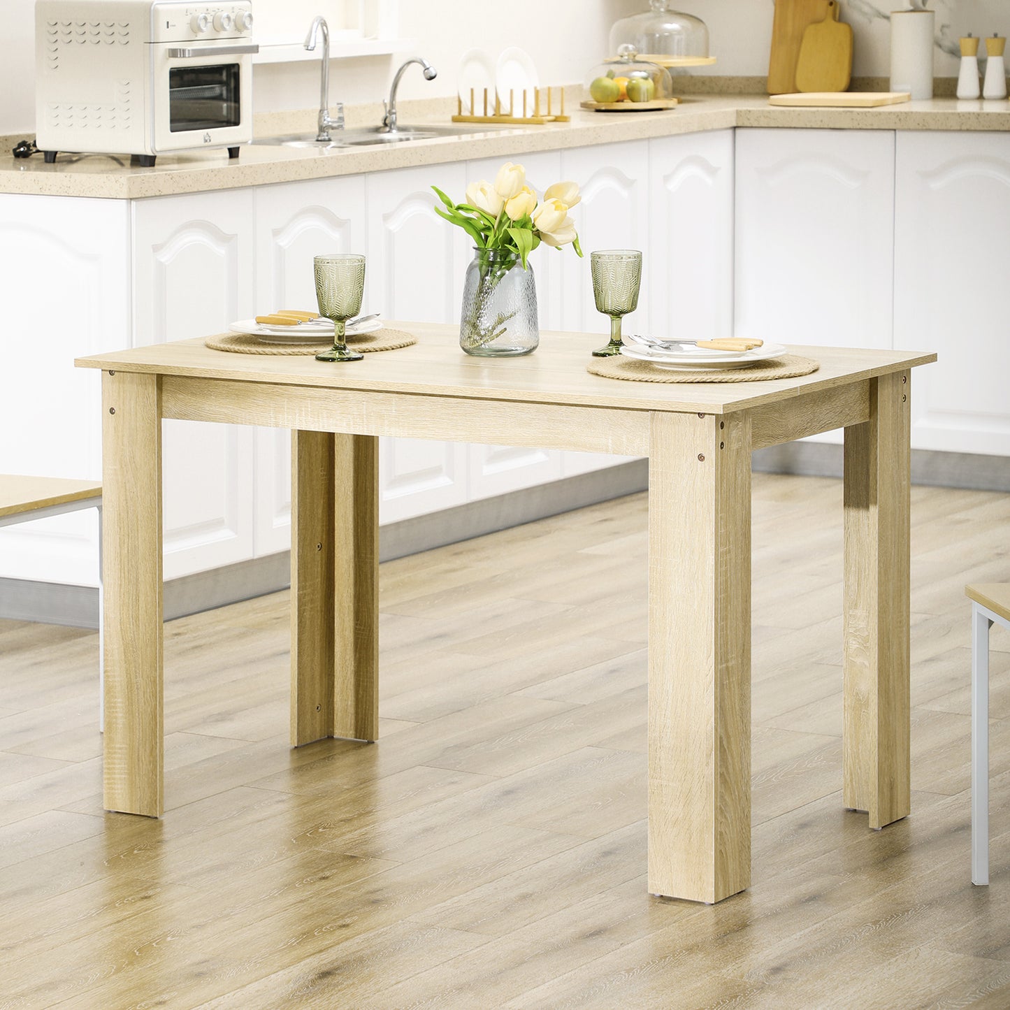 HOMCOM Oak Wood Effect Dining Table For 4 To 6 People Melamine Kitchen Table For Dining Room