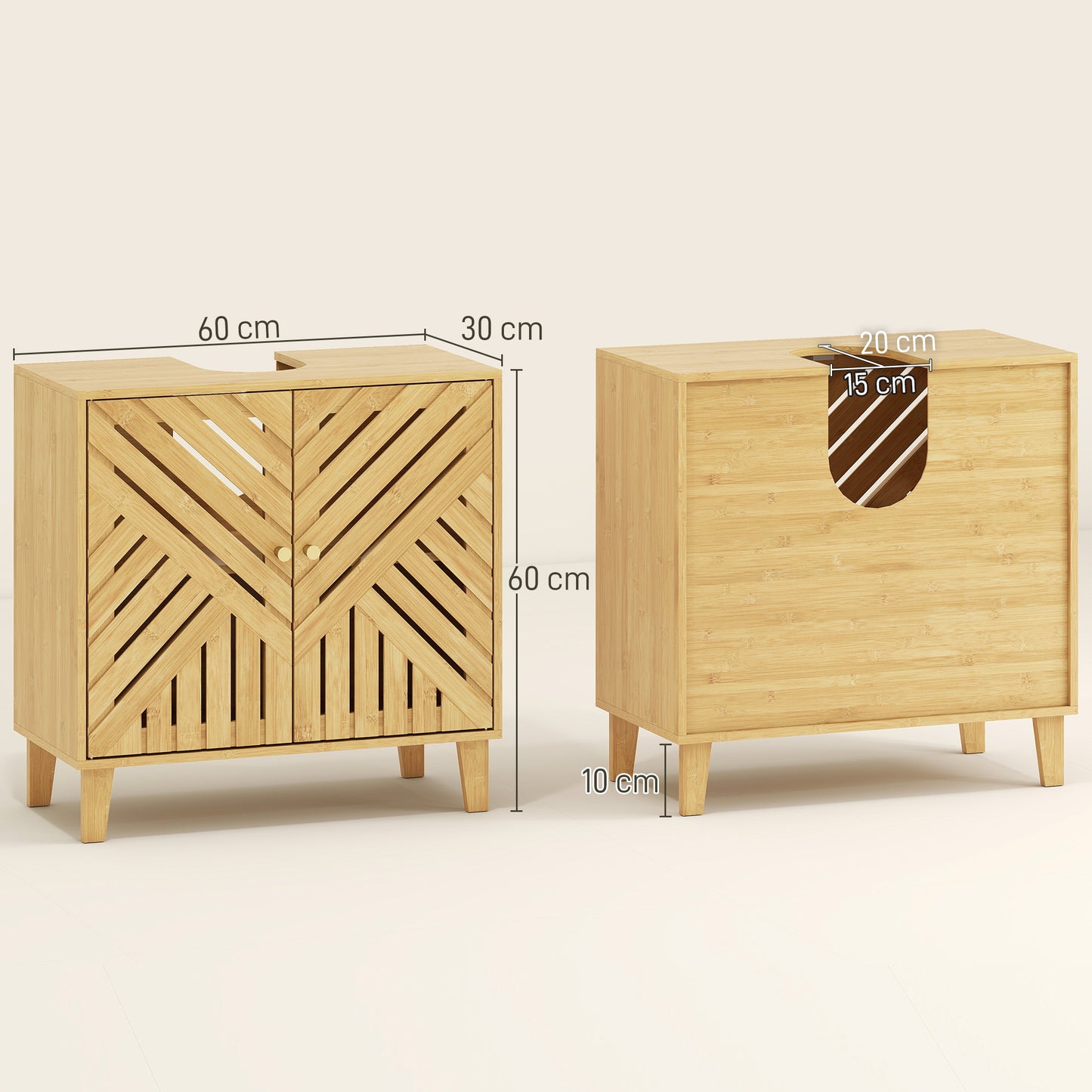 HOMCOM Bamboo Bathroom Under Sink Cabinet With Adjustable Shelf For Basin Without Pedestal Natural