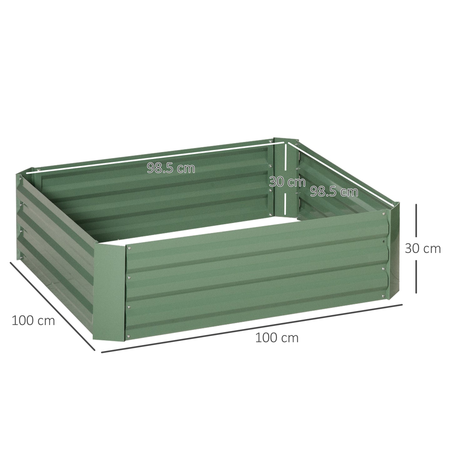 Outsunny Set of 2 Galvanised Steel Elevated Garden Beds - 291L Planter Box for Herbs and Flowers, 100x100x30cm, Green - ALL4U RETAILER LTD