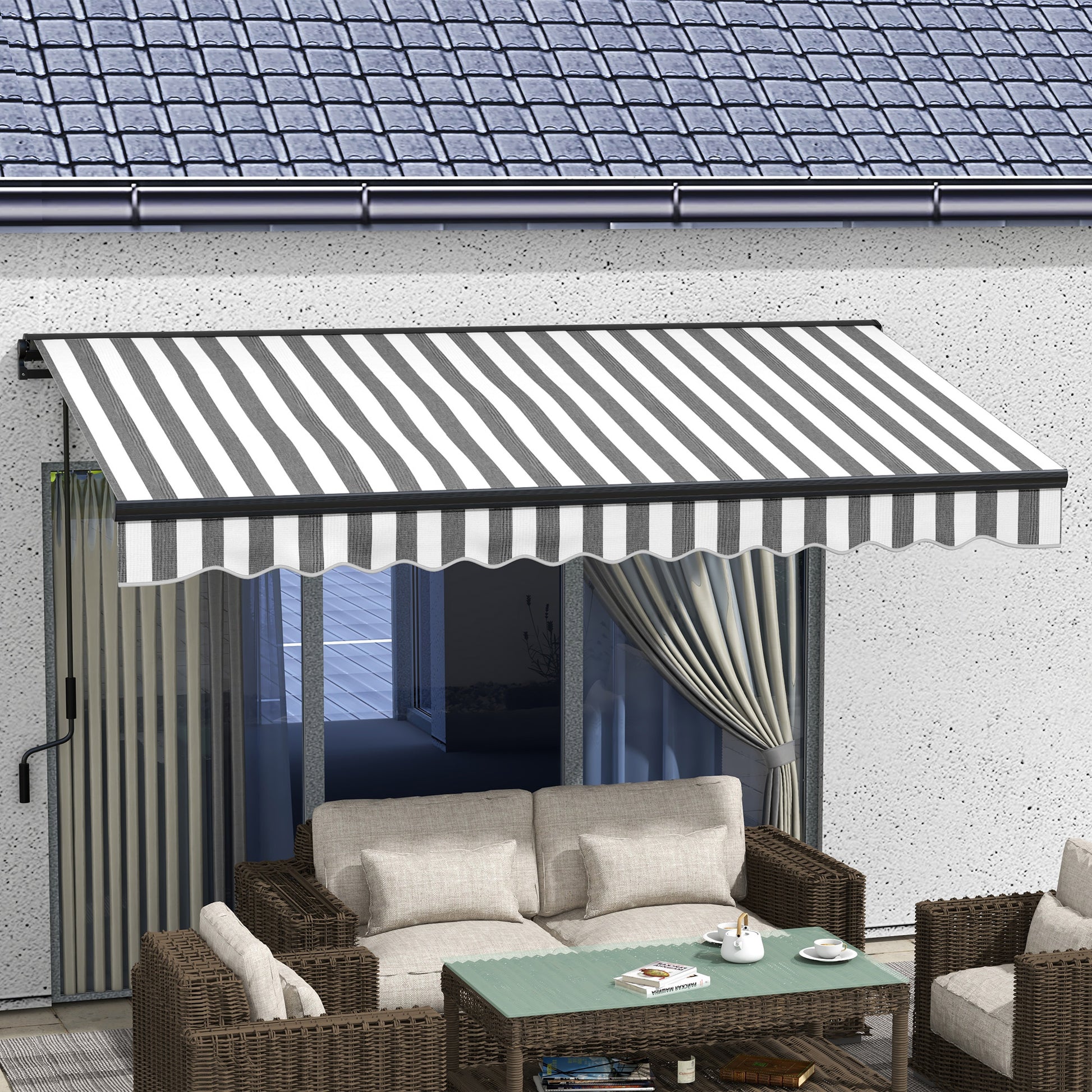 Outsunny 3.5x2.5m Aluminium Frame Electric Awning Retractable Awning Sun Canopies Patio Door Window Grey White - ALL4U RETAILER LTD