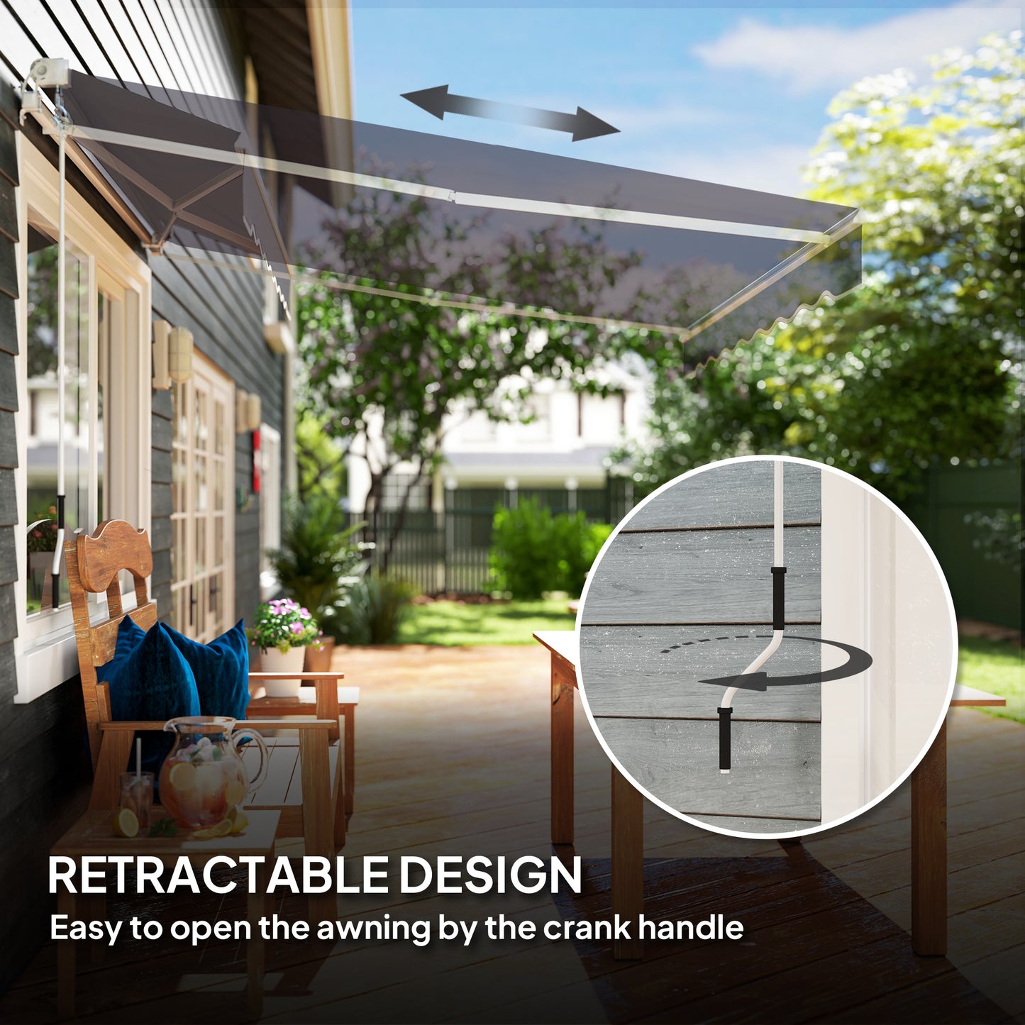 Outsunny 2 x 2.5m Manual Retractable Awning Dark Grey With 280gsm Polyester Canopy