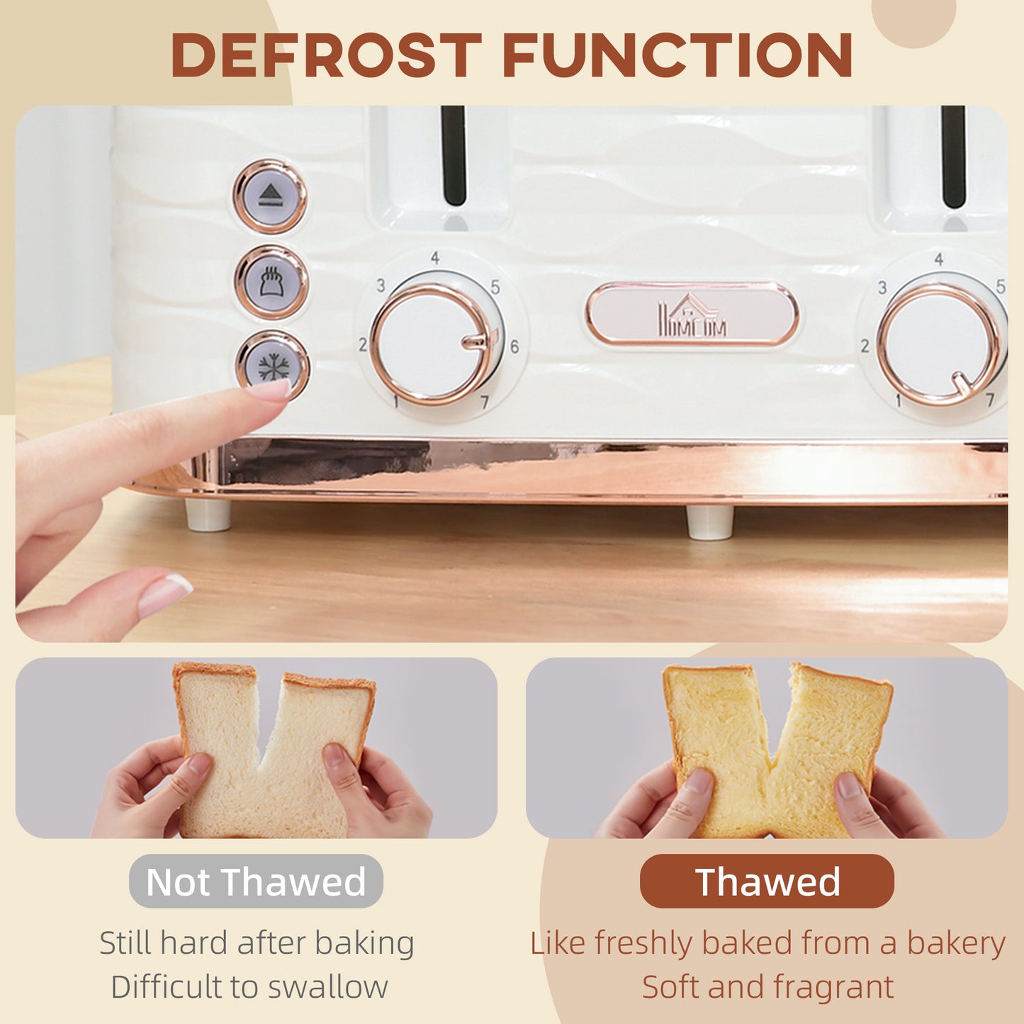 HOMCOM Four Slice Rippled Toaster With Automatic Centering And Seven Toast Levels White