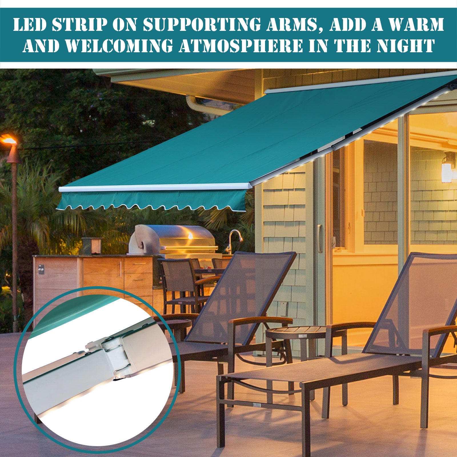 Outsunny 3x2.5m Electric Retractable Awning with LED Remote Control - Green Patio Canopy for Outdoor Shelter - ALL4U RETAILER LTD