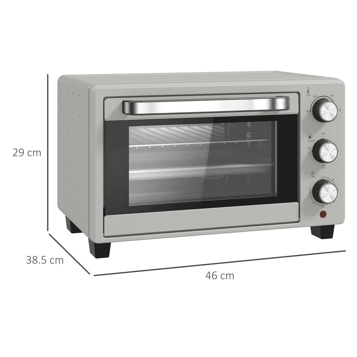 HOMCOM 21L Mini Countertop Oven With 100 To 230 Celsius Temperature Range, Removable Wire Rack And Tray, Silver Tone