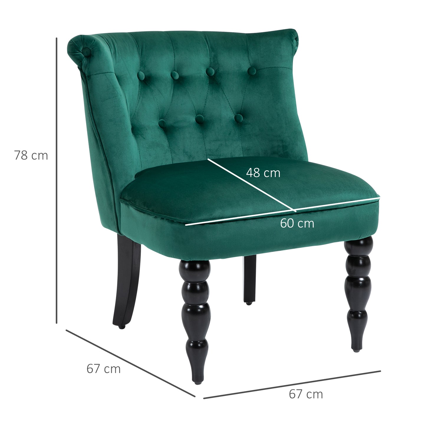 HOMCOM Velvet Accent Chairs Set Of 2 Button Tufted Wingback With Rubber Wood Legs Dark Green For Living Room And Bedroom
