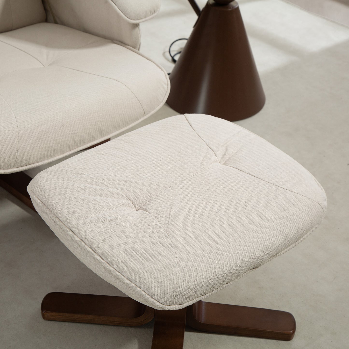 HOMCOM Linen Swivel Recliner Chair With Footstool Upholstered Armchair With Wooden Base Beige