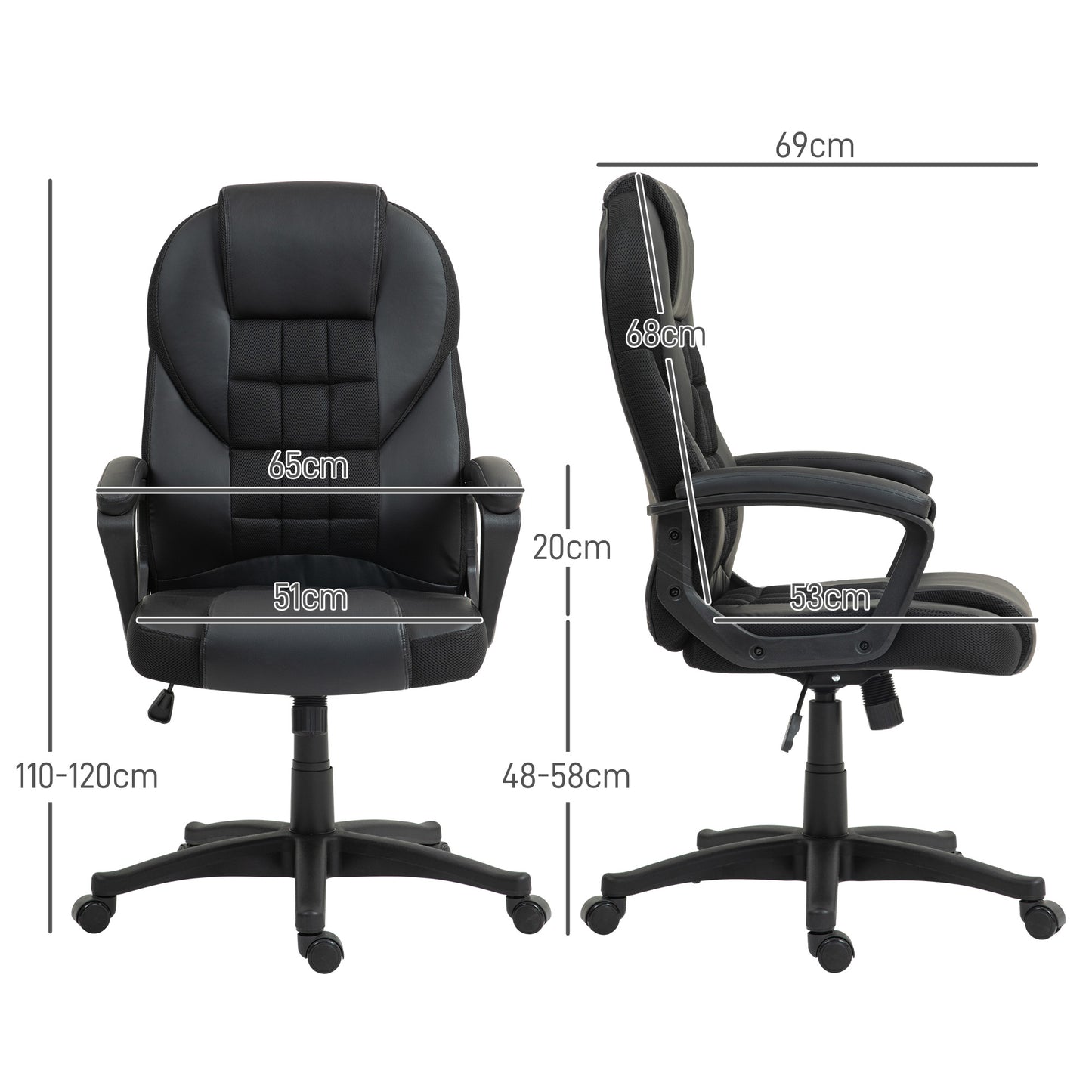 HOMCOM High Back Swivel Office Chair with Adjustable Height and Tilt Function, Black PU Leather Desk Chair - ALL4U RETAILER LTD