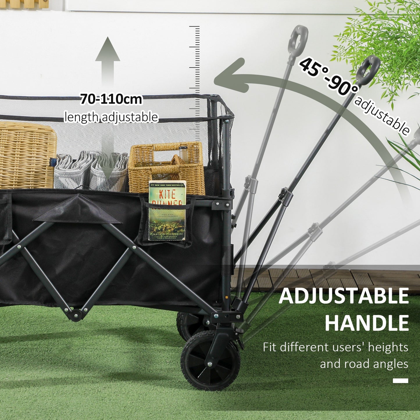 Outsunny Versatile Folding Garden Trolley - 180L Capacity Wagon Cart with Extendable Sides for Beach, Camping & Festivals - Black - ALL4U RETAILER LTD