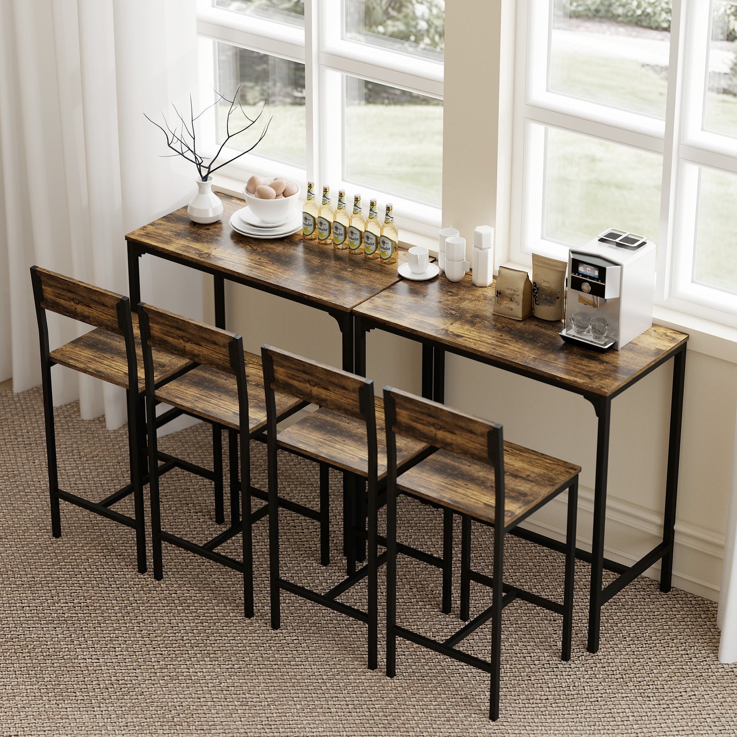 Homcom 3 Piece Bar Table Set With 2 Stools Breakfast Bar Set With Footrest Backrest For Dining Room Small Space