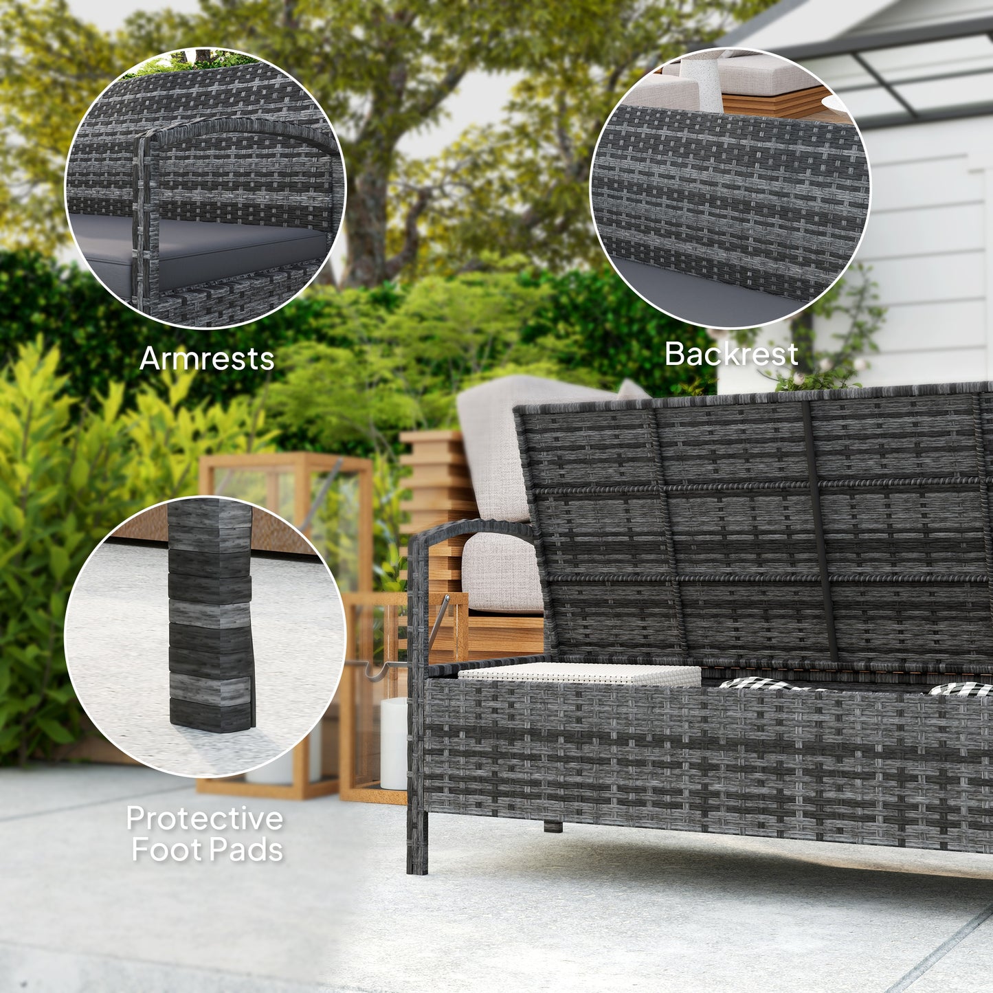 Outsunny 125L Storage Garden Bench With Cushion Grey Two In One Rattan Wicker Seat And Storage Box