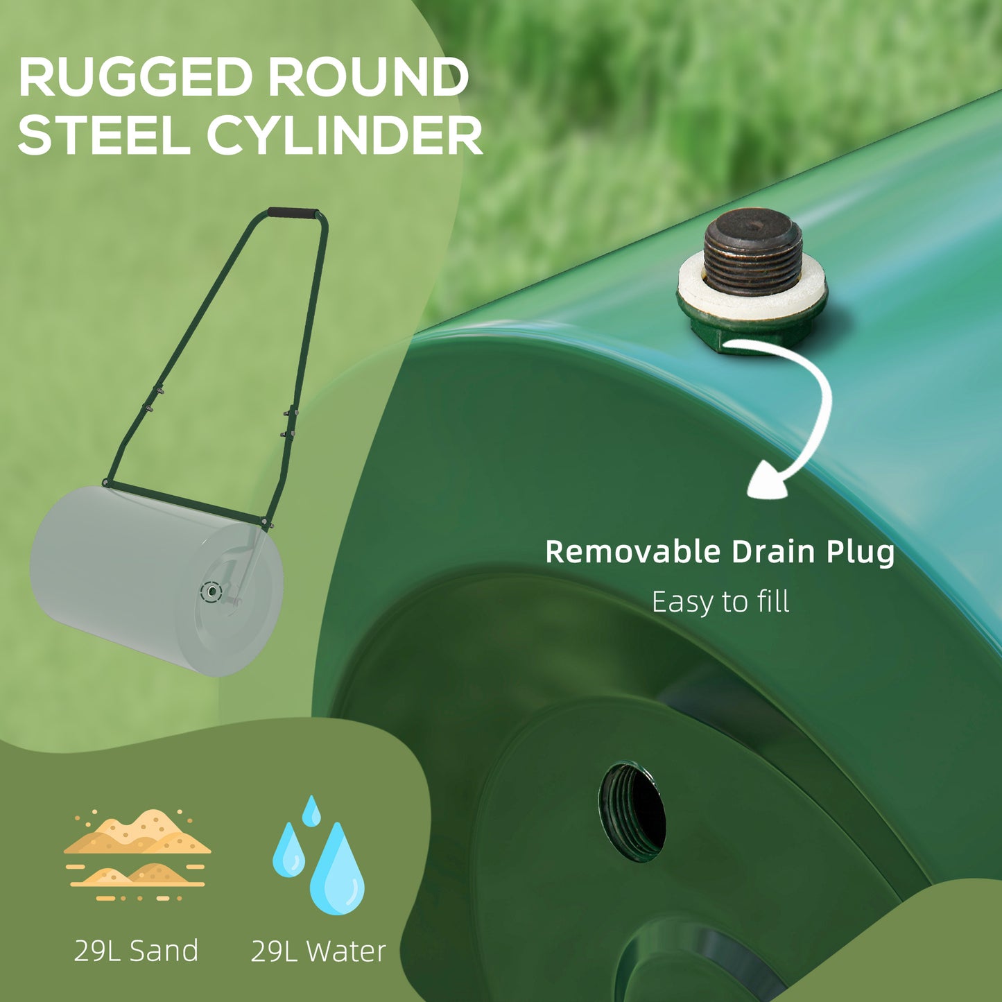 Outsunny 63 L Garden Lawn Roller Water And Sand Filled Drum Heavy Duty Steel Lawn Push Roller For Grass Seeding