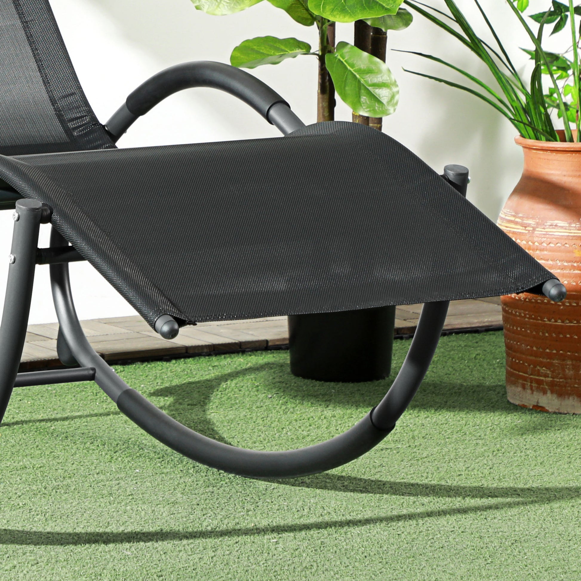 Outsunny Zero Gravity Rocking Lounger with Padded Pillow - Black Steel Frame Outdoor Recliner - ALL4U RETAILER LTD