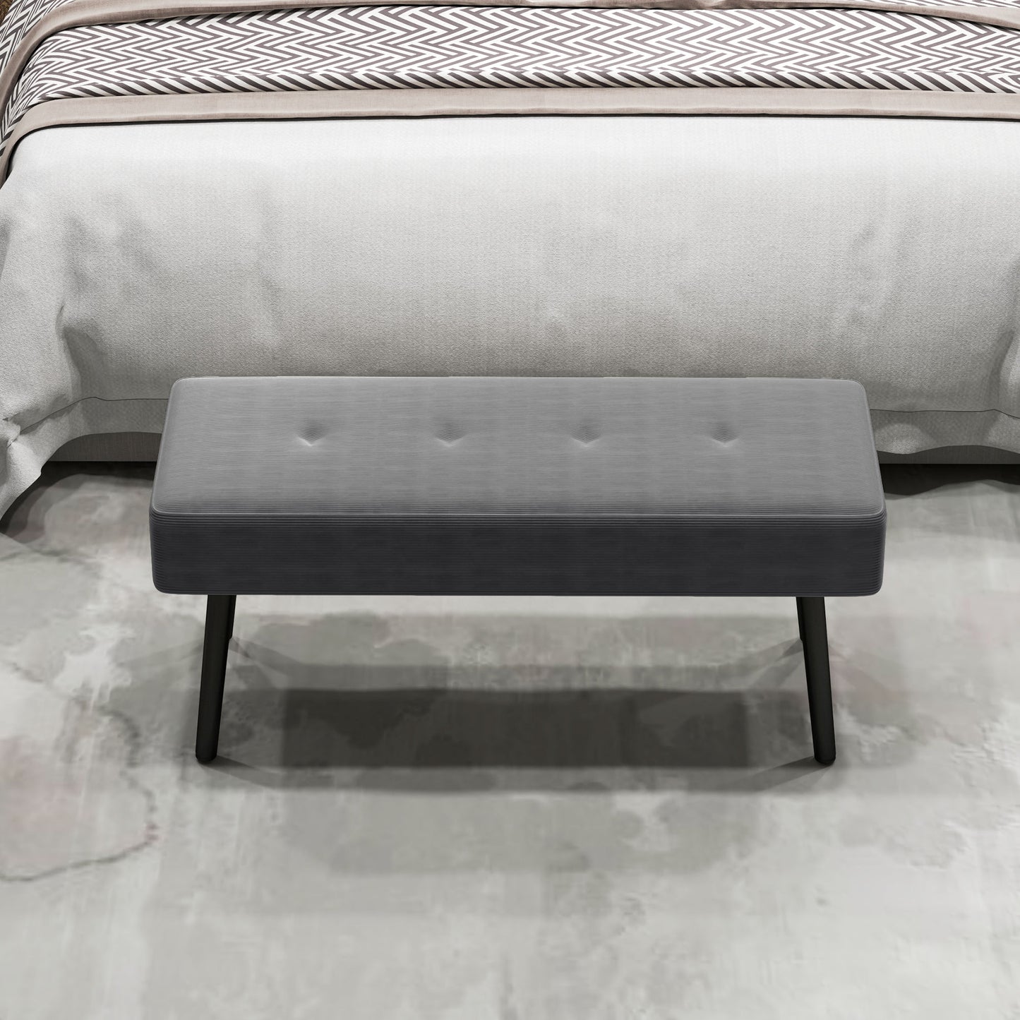 HOMCOM End Of Bed Bench With Corduroy Upholstery And Thick Padding Tufted Window Seat For Entryway And Living Room Grey