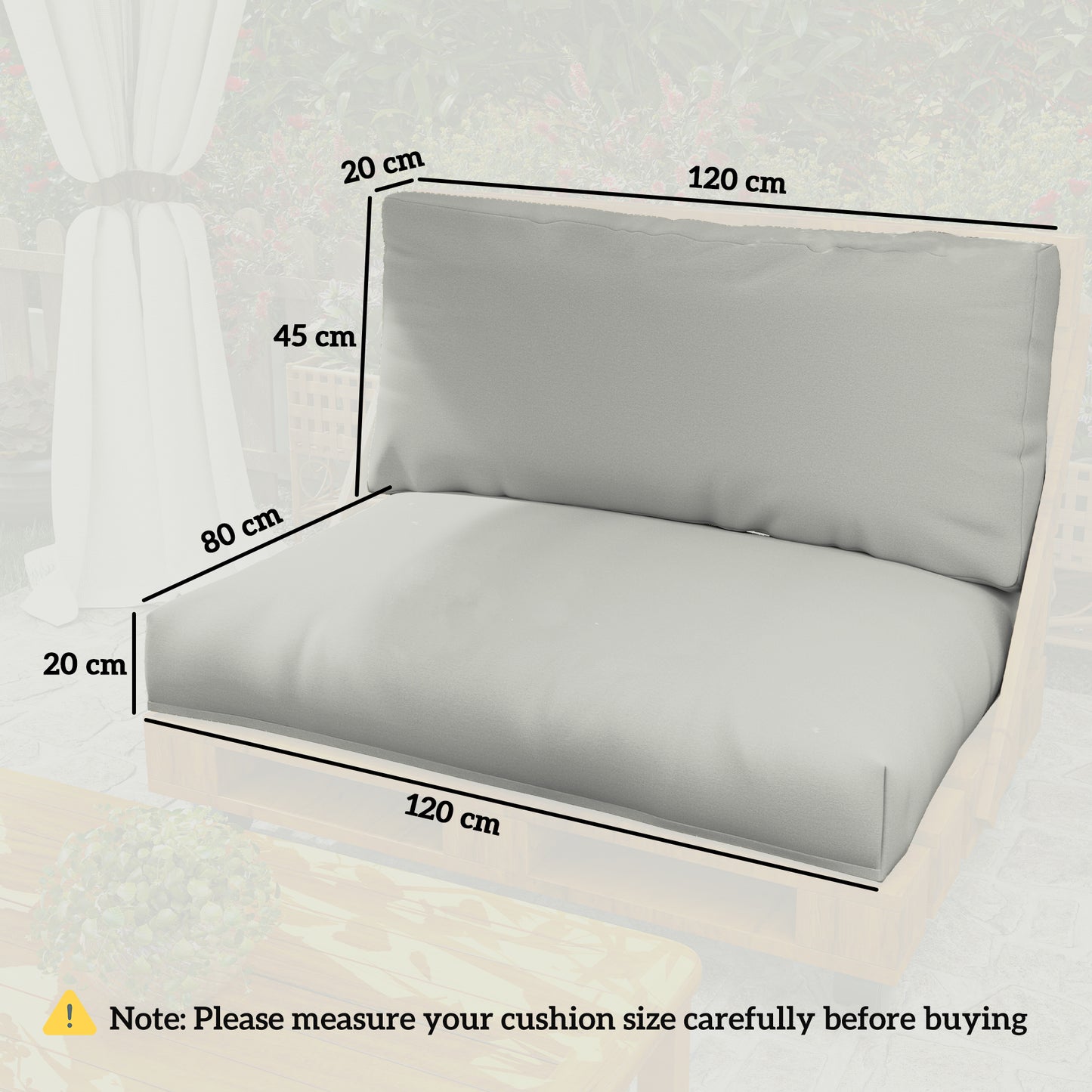 Outsunny Two Piece Seat Pallet And Back Cushions Light Grey 120 x 80 cm Seat Cushion And 120 x 45 cm Back Cushion