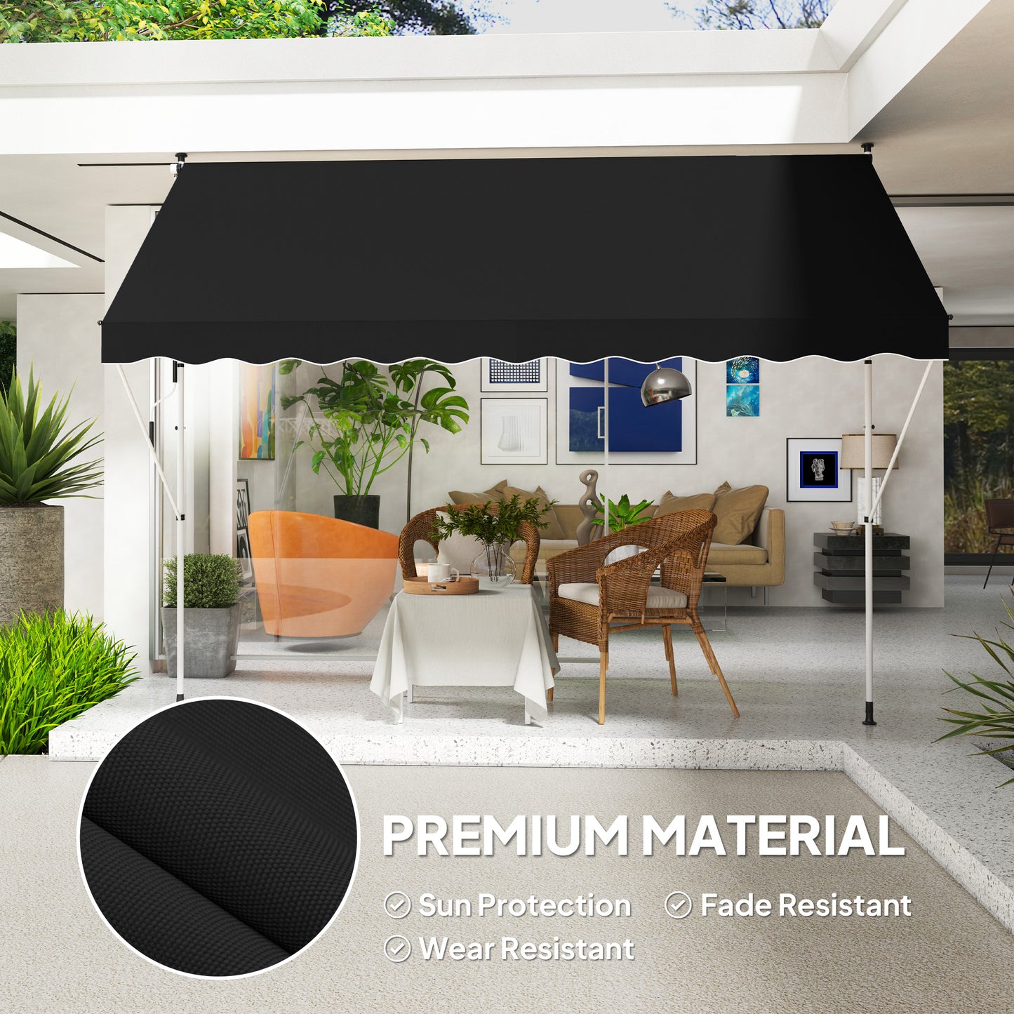 Outsunny 3x1.5m Adjustable Retractable Outdoor Aluminium Frame Awning Black Weather Resistant Manual Crank