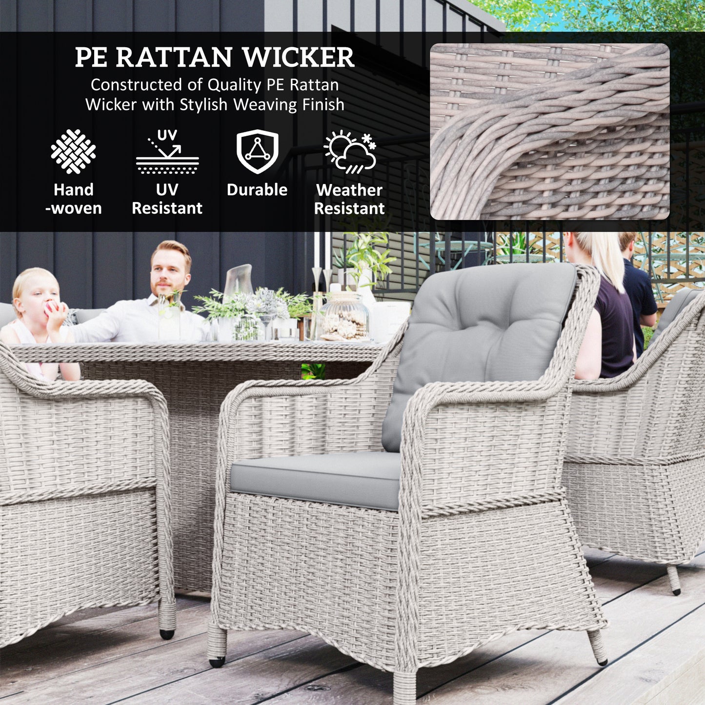 Outsunny Seven Piece Rattan Dining Set Outdoor Garden Furniture Mixed Grey Stylish Comfortable Alfresco Dining