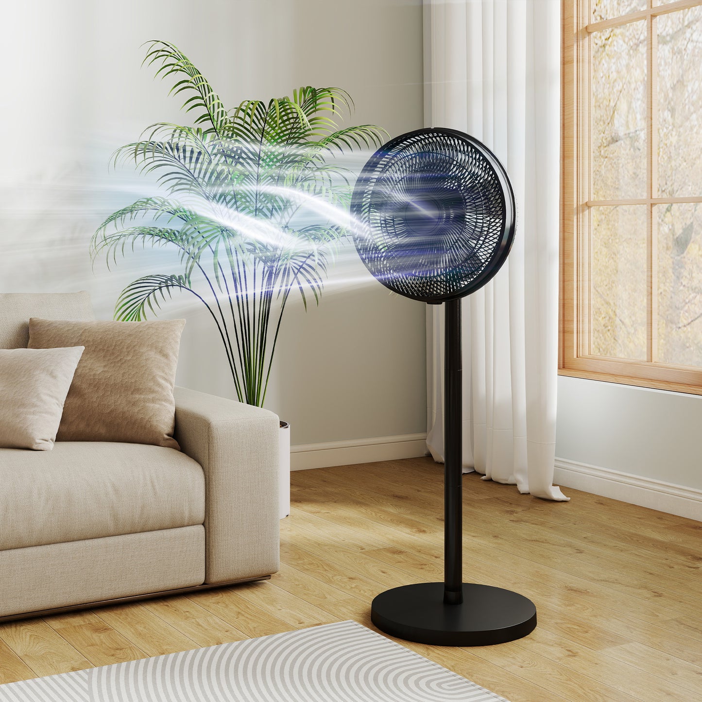 HOMCOM 40 cm Standing Fan With 80 Degree Oscillation Adjustable Tilt And Height 4 Speeds Remote Control Black