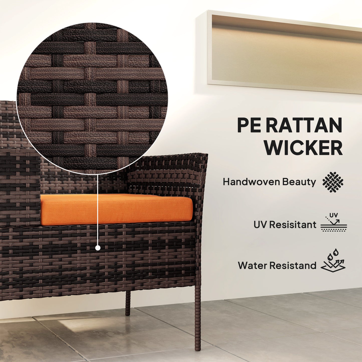 Outsunny Two Seat Rattan Conversation Set With Center Glass Table For Outdoor Patio Orange