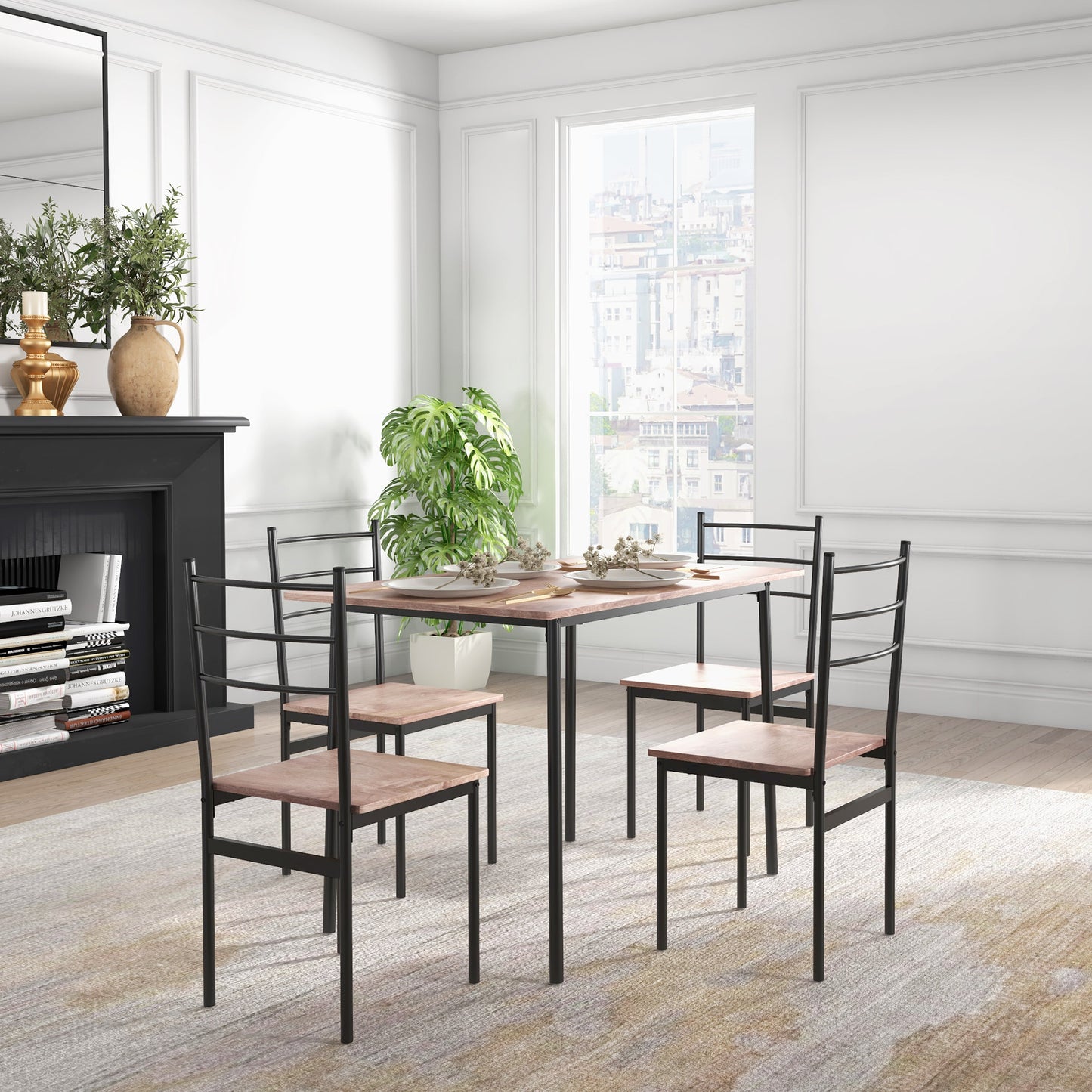 HOMCOM 5 Piece Dining Table And Chairs Set For Compact Kitchens With Steel Frame Space Saving Design Black