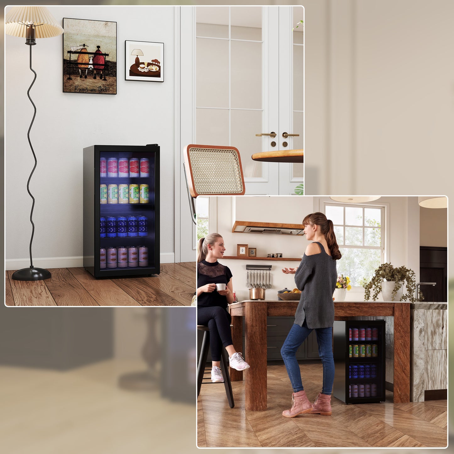 HOMCOM 93L Drinks Fridge 115 Can Capacity Freestanding Beer Fridge With Glass Door LED Light Black
