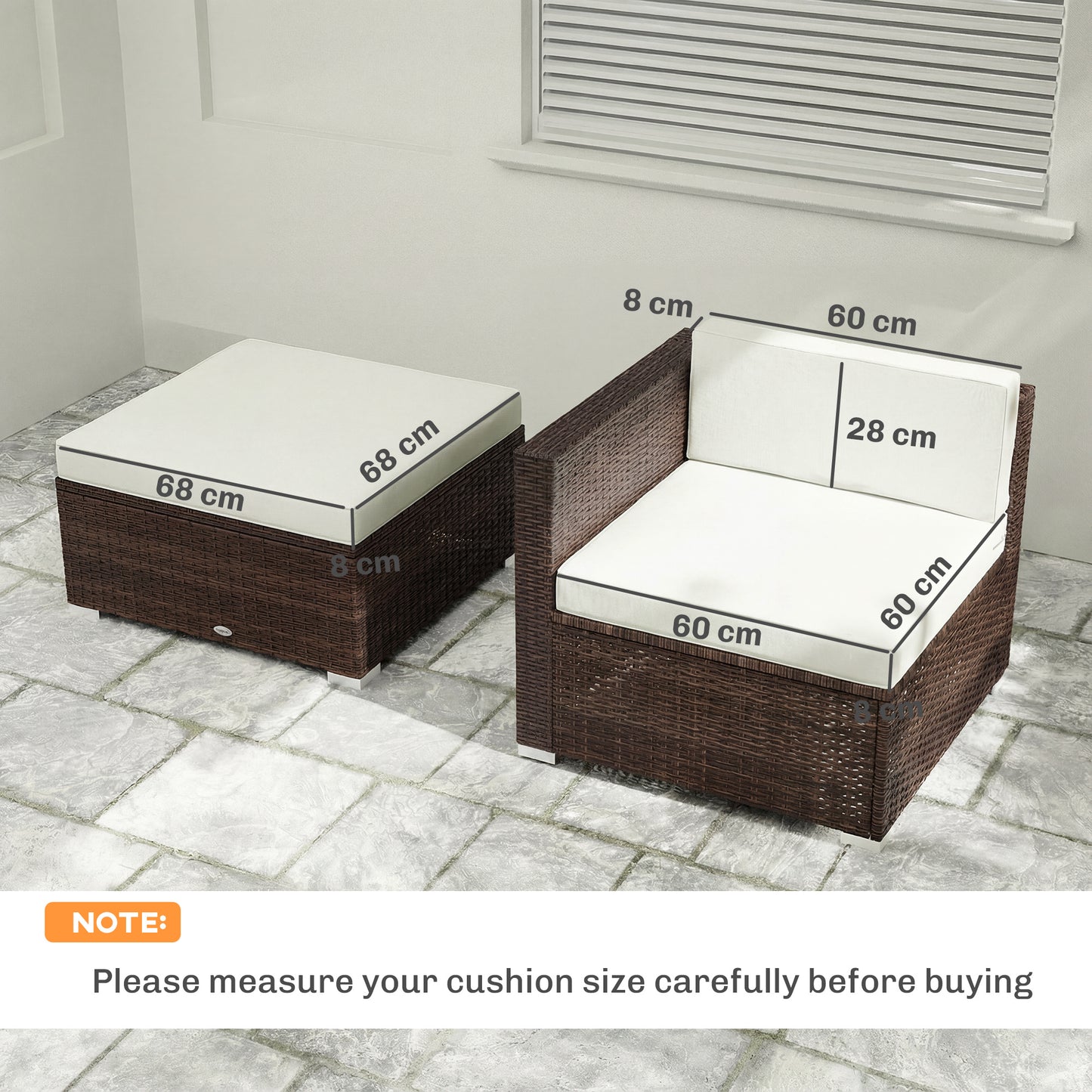 Outsunny 7 Piece Patio Cushions For Outdoor Loveseat With Removable Covers 60x60 cm Cream For Rattan Furniture