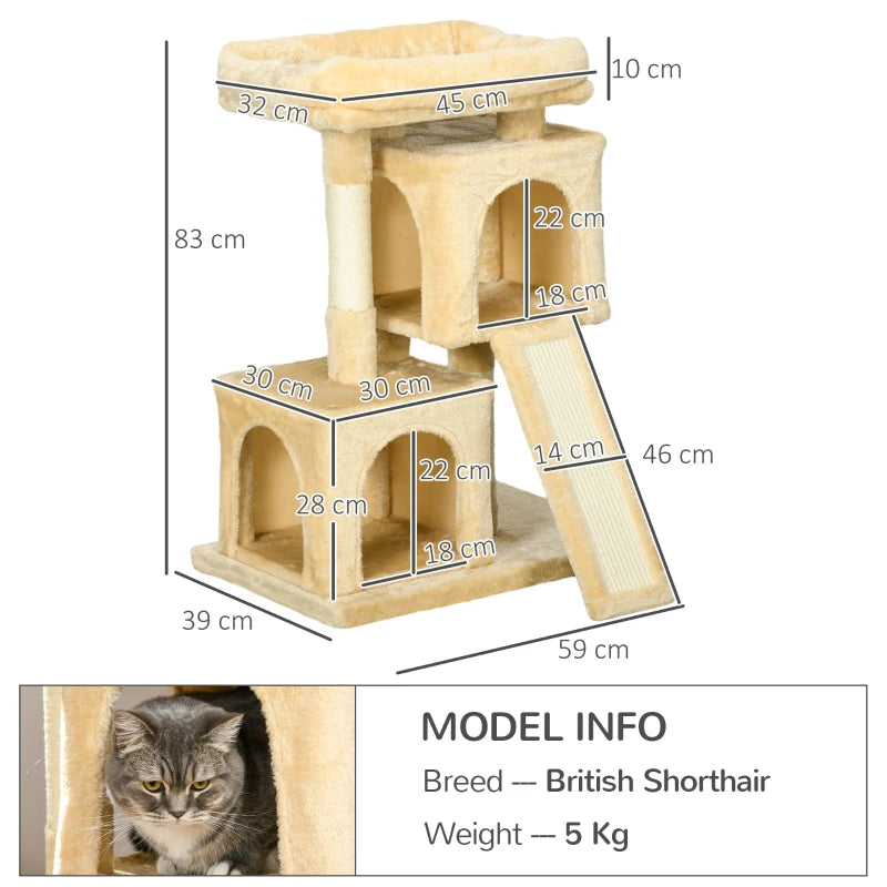 PawHut Sisal Cat Rest & Play Activity Tree with 2 Houses - Cream White | Pet Furniture - ALL4U RETAILER LTD